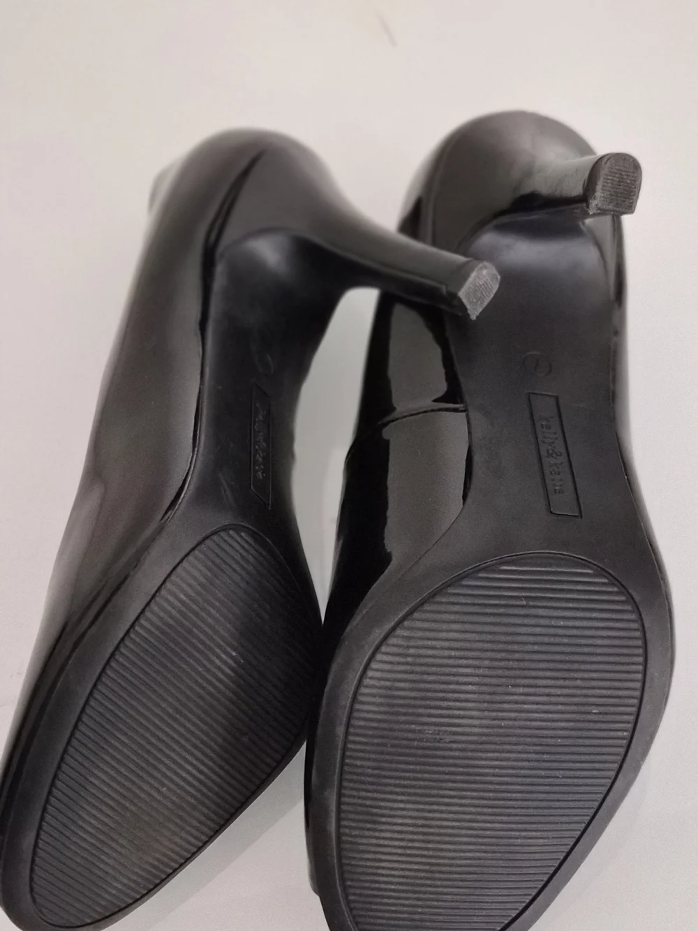Kelly & Katie Black Patent Peep-Toe Heels